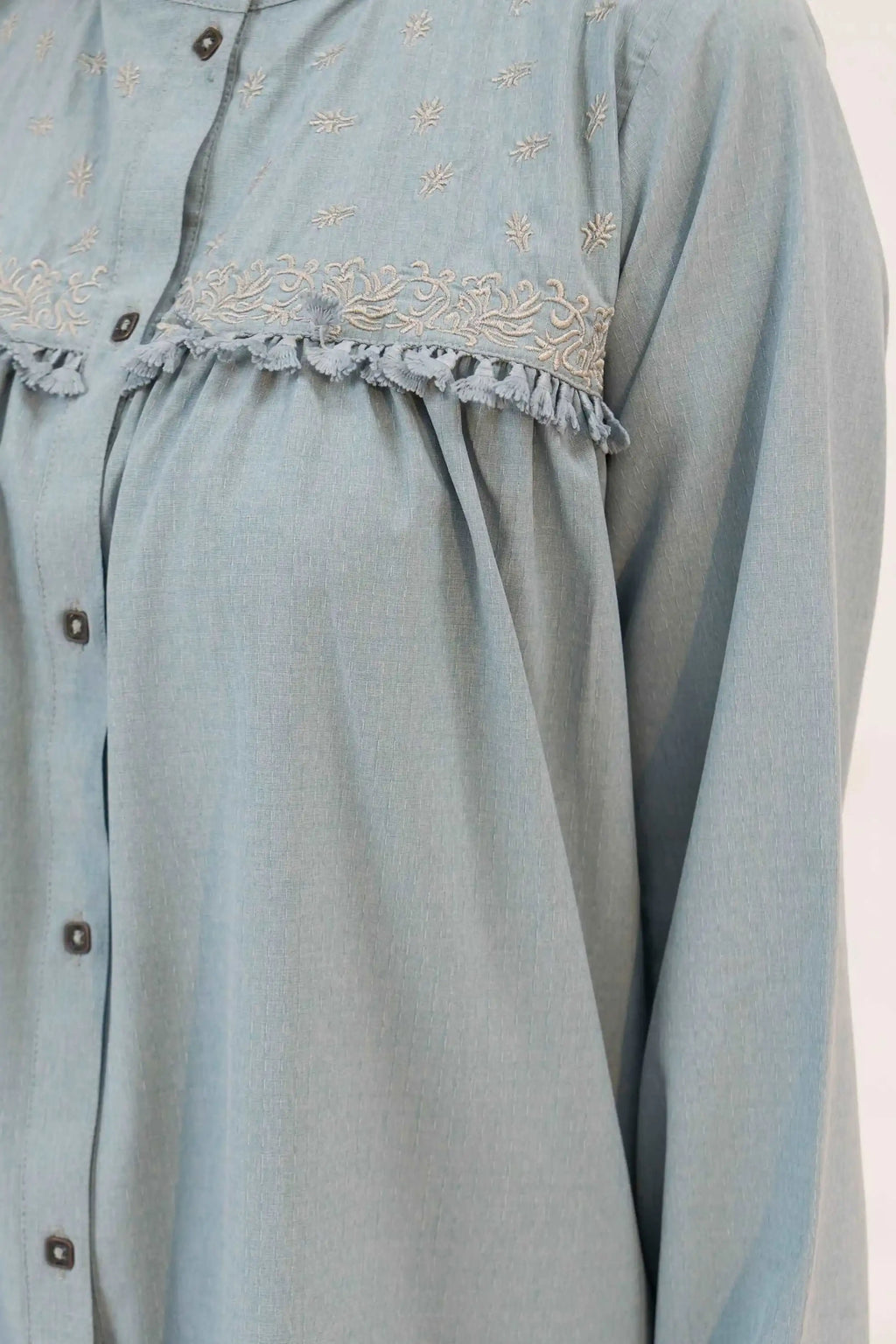 Light blue dress with lace trim 