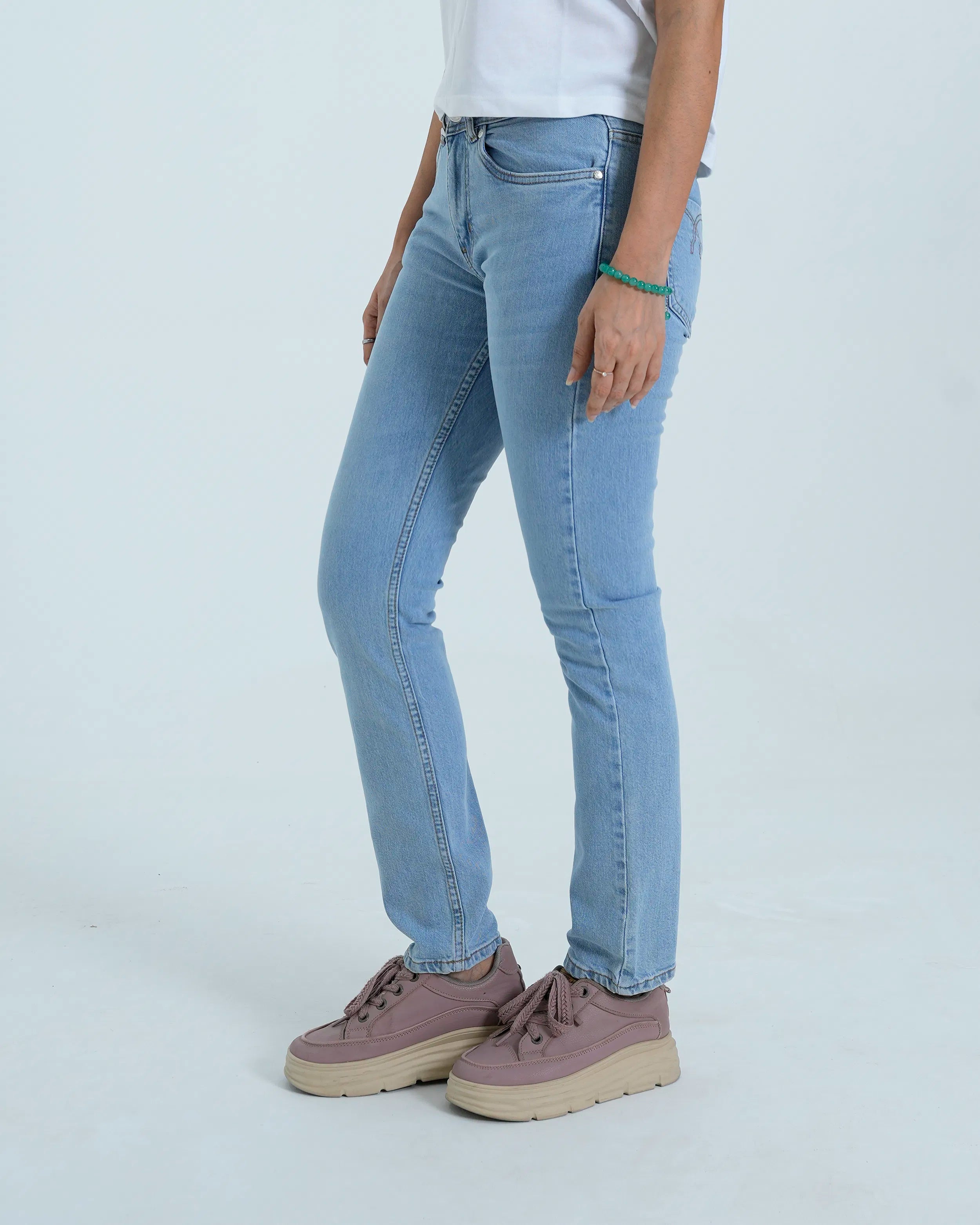 Light blue straight fit jeans side view