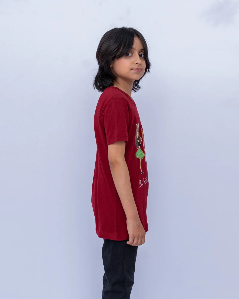 Little Girls’ Maroon Graphic Tee side view