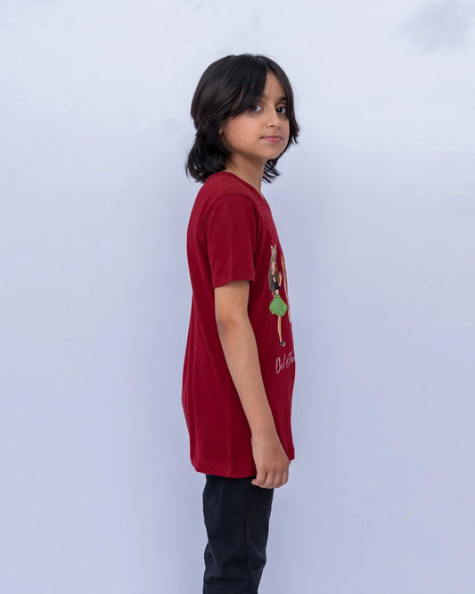 Little Girls’ Maroon Graphic Tee side view