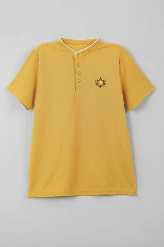 MEN BAND COLLLAR POLO SHIRT- SUNLIGHT YELLOW
