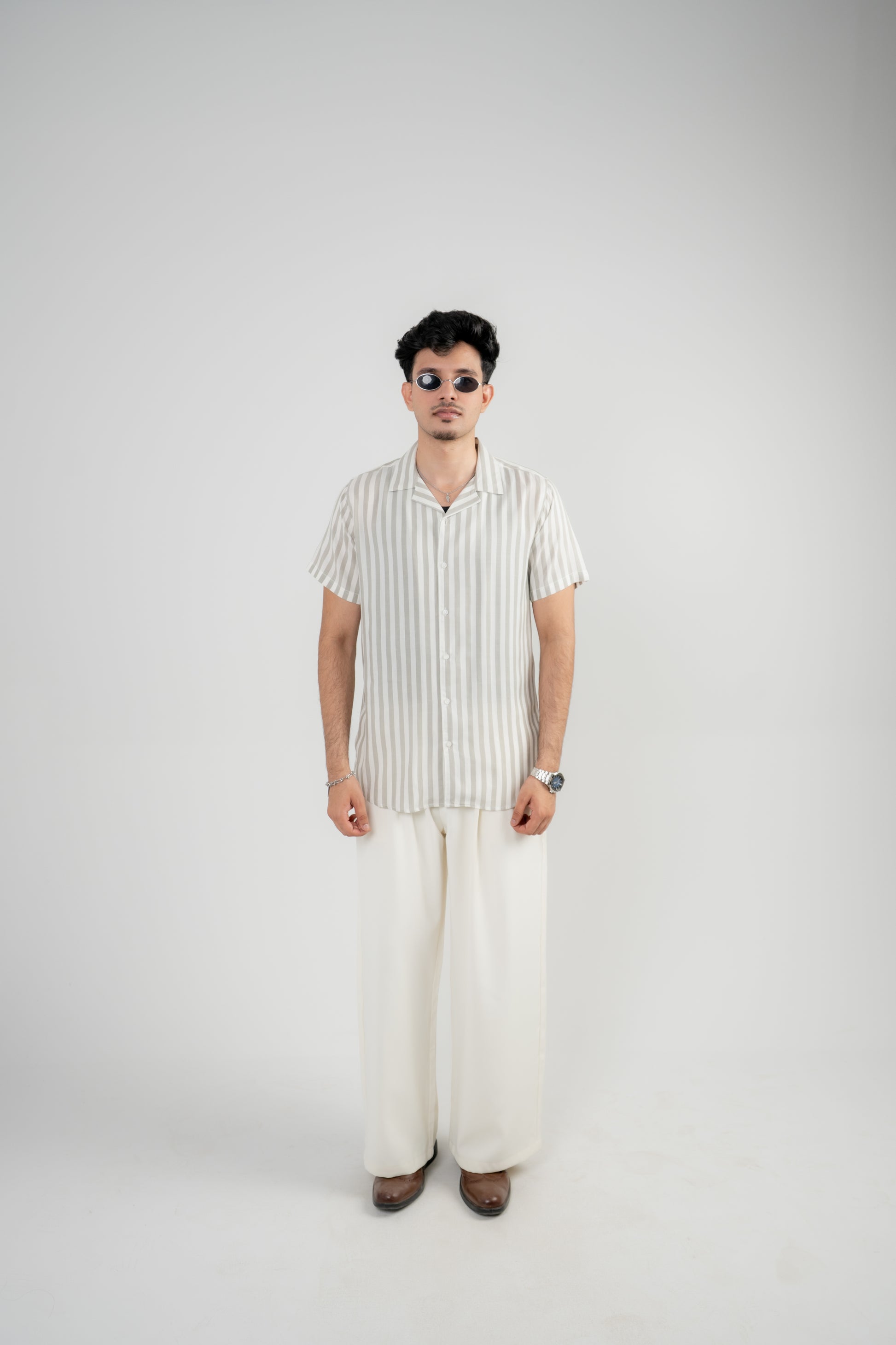 Men's Casual Shirt – Cream Stripe
