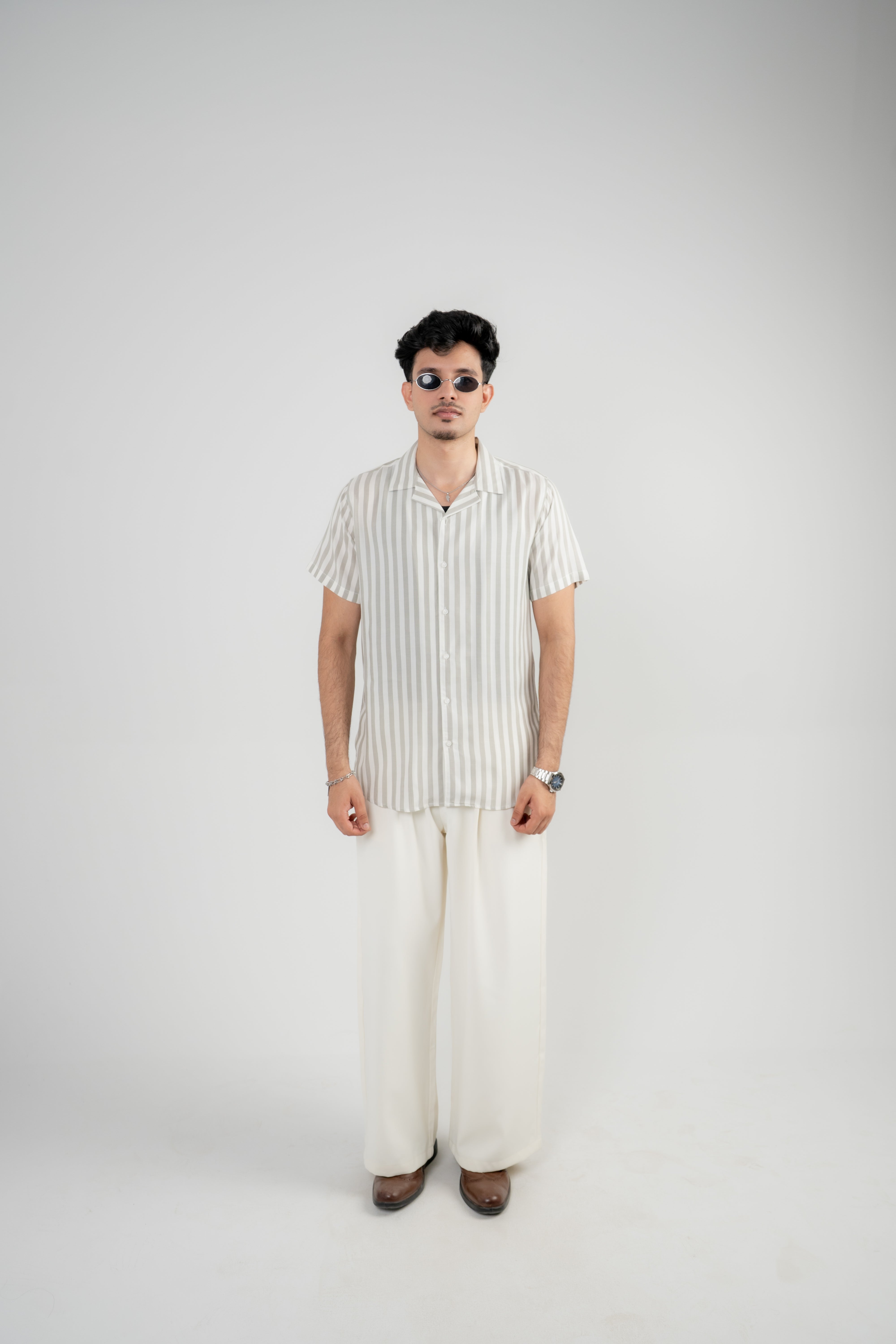 Men's Casual Shirt – Cream Stripe