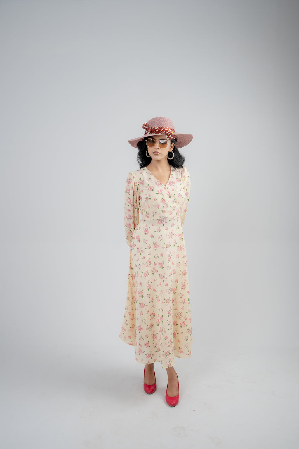 Women's Floral Midi Dress – Peach