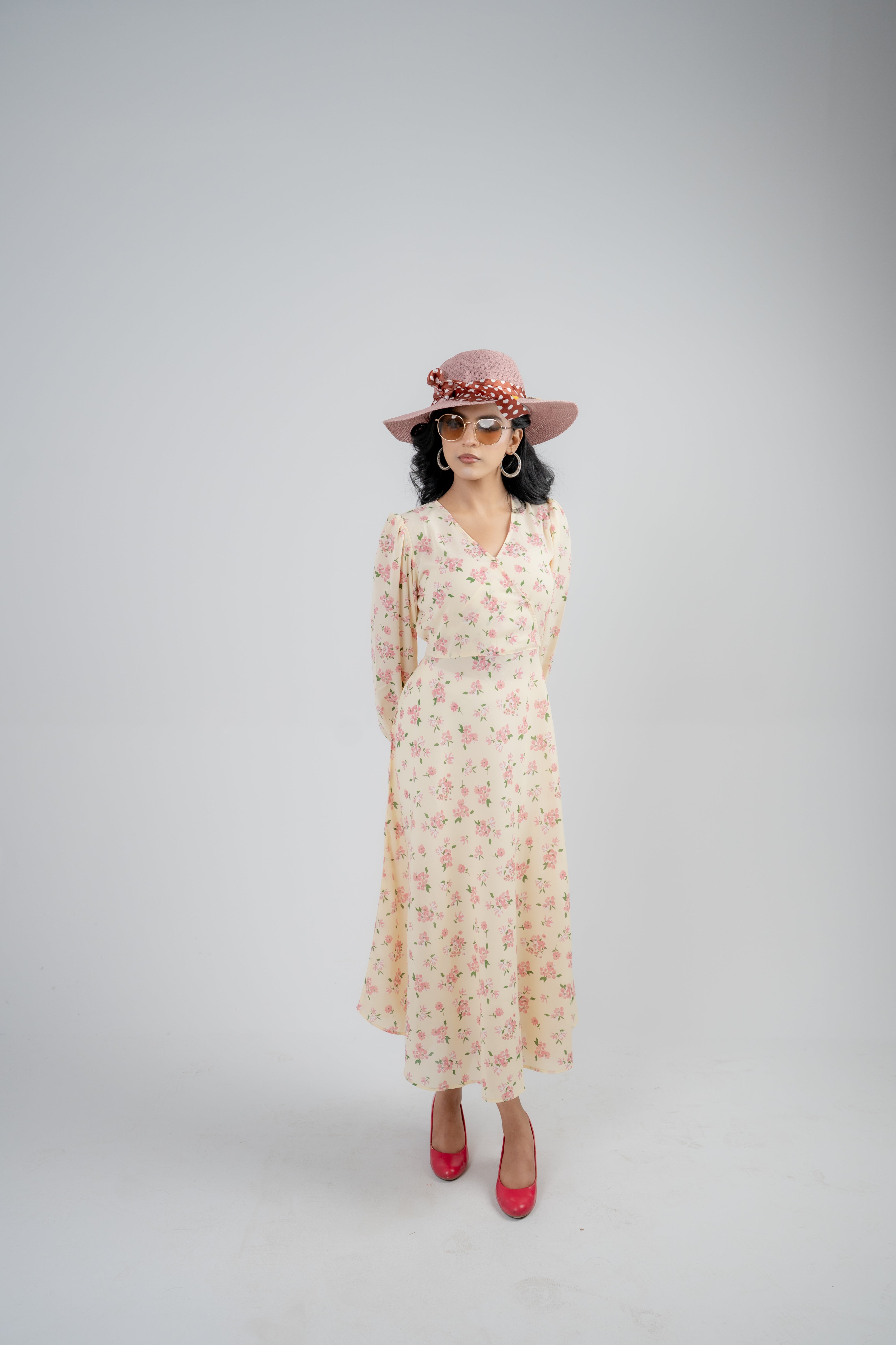 Women's Floral Midi Dress – Peach