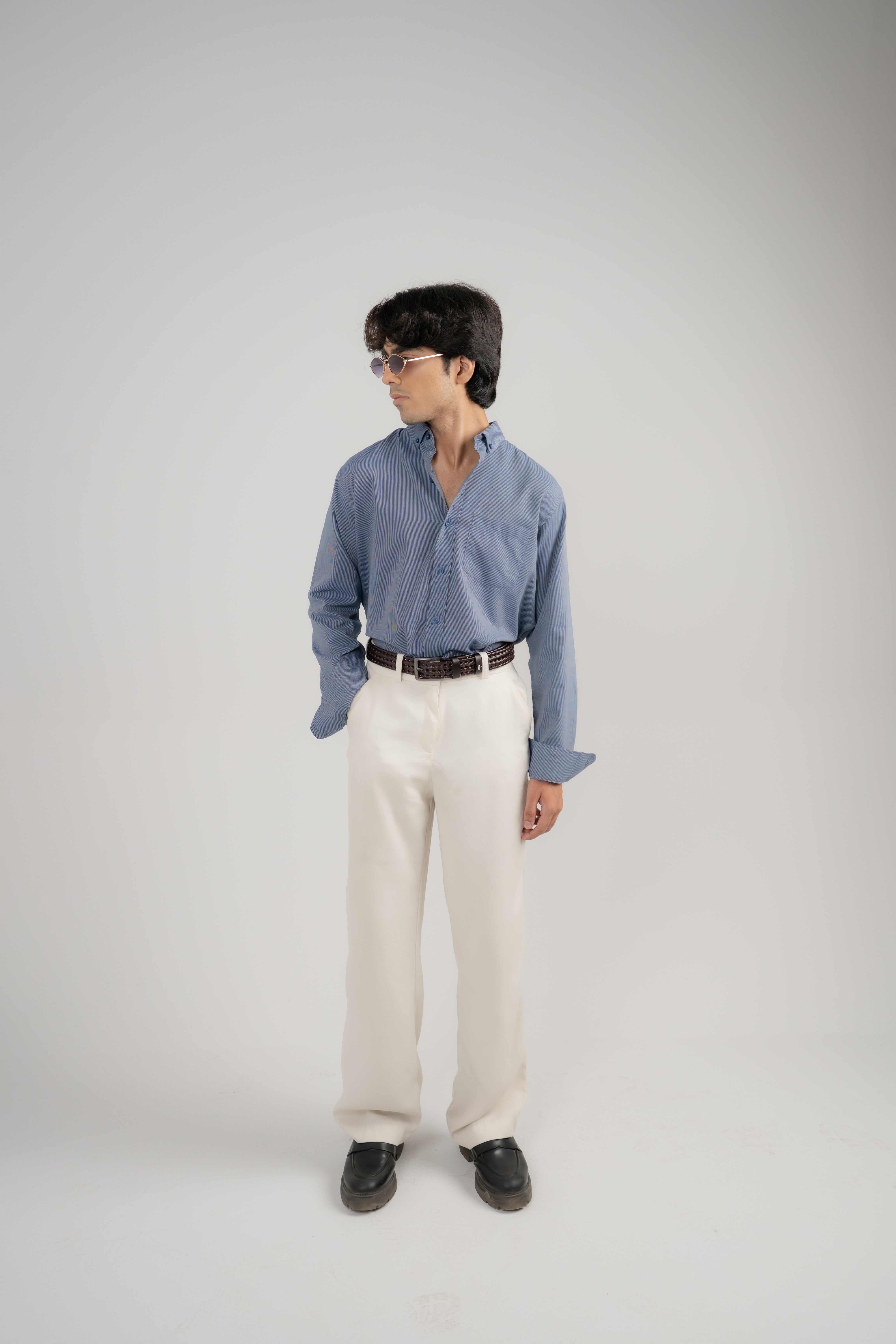 Men Casual Shirt Full Sleeves- Blue