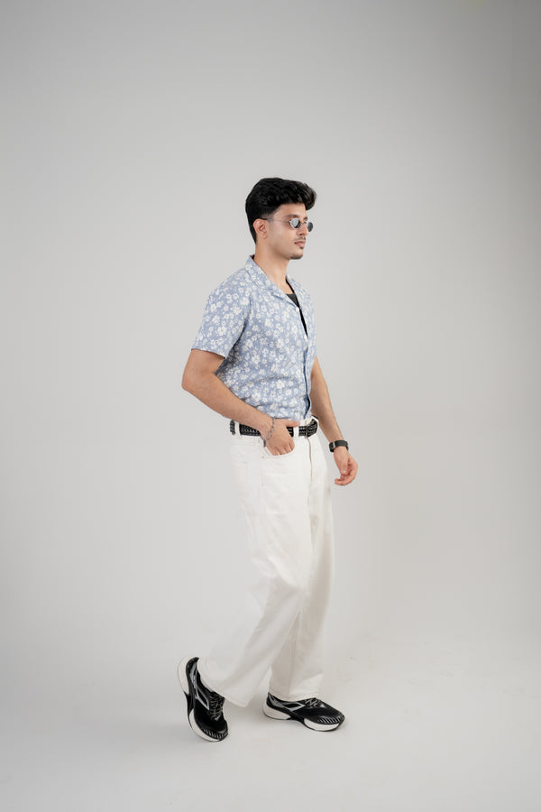 Men's Casual Shirt – Blue Floral