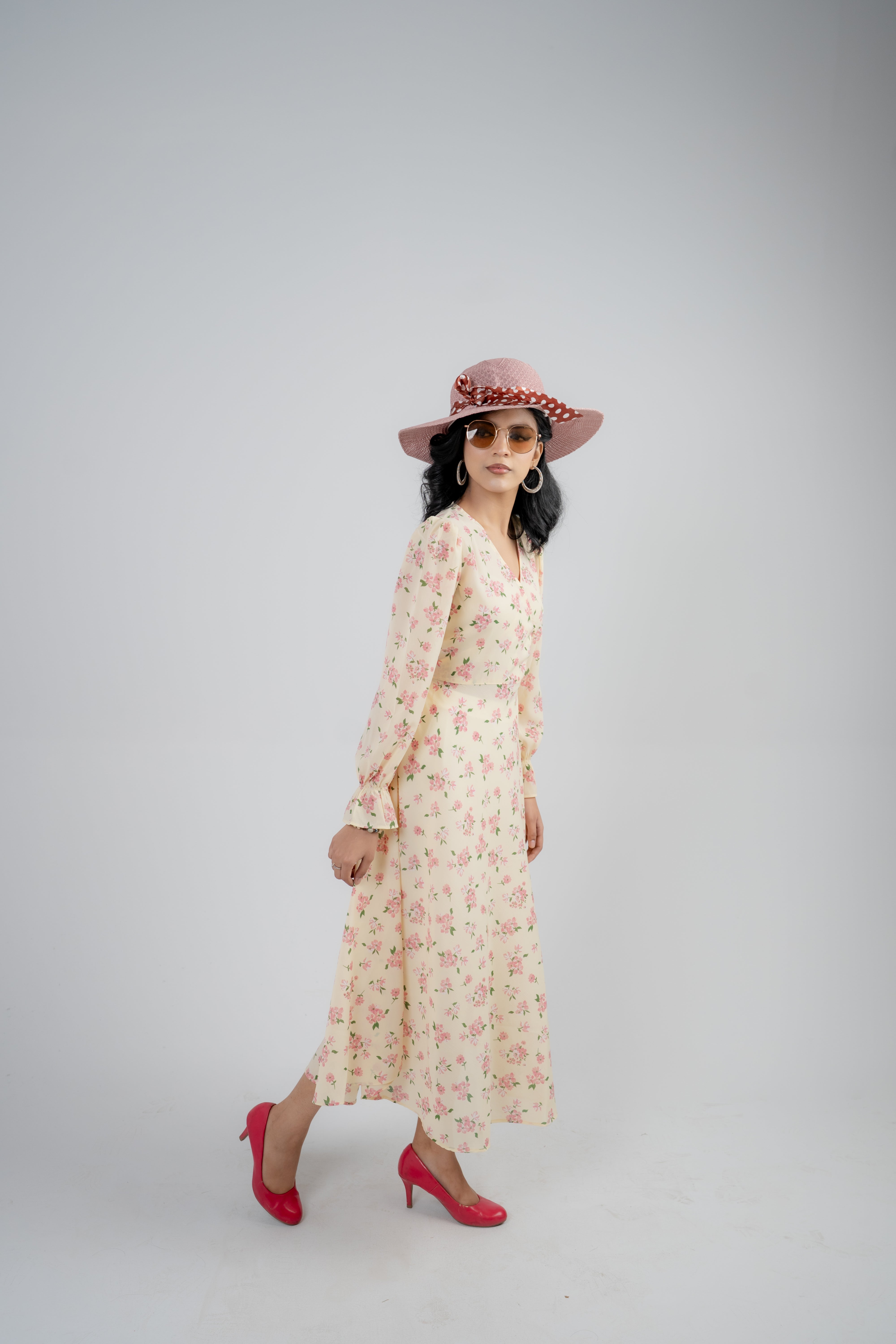 Women's Floral Midi Dress – Peach