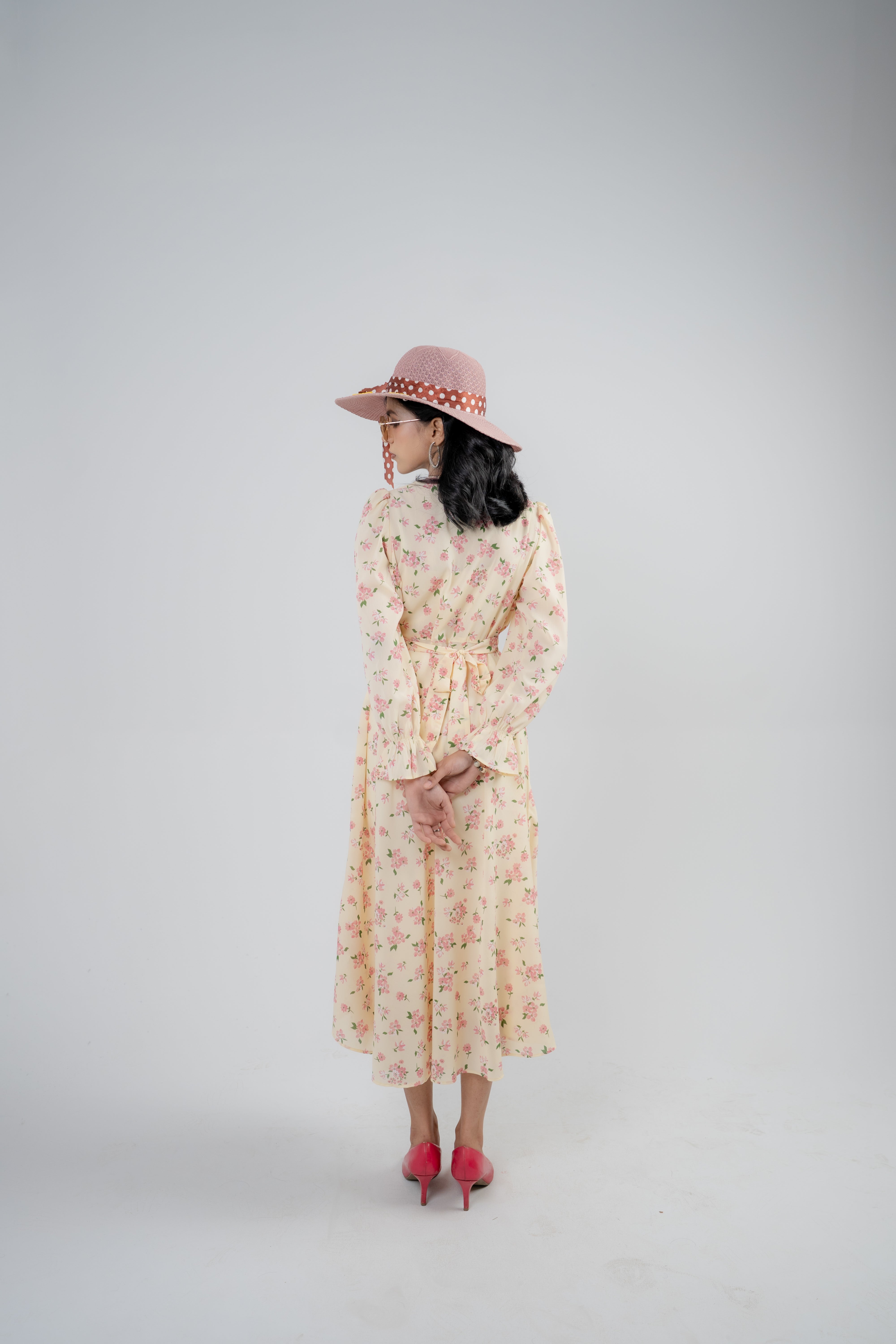 Women's Floral Midi Dress – Peach