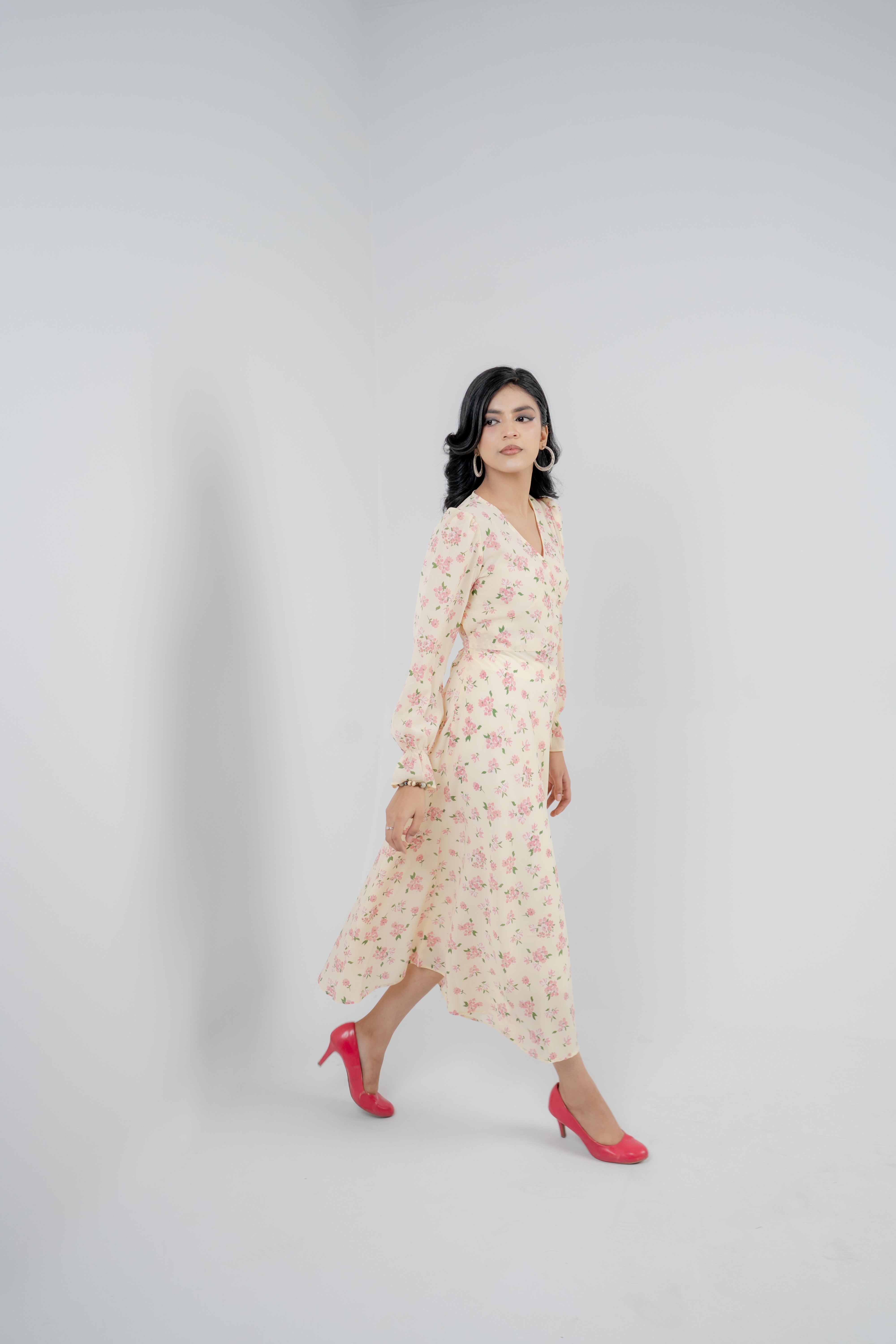 Women's Floral Midi Dress – Peach