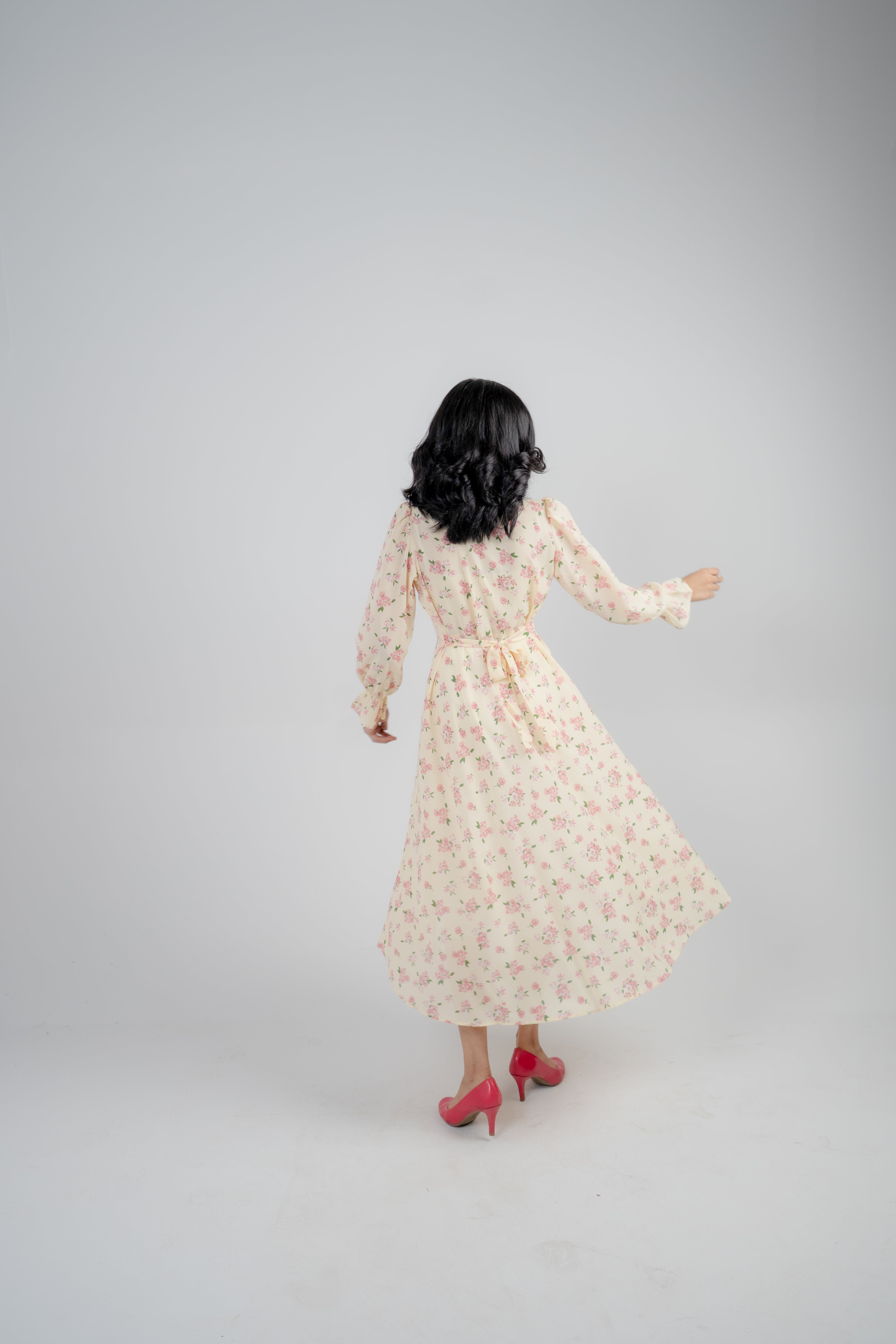 Women's Floral Midi Dress – Peach