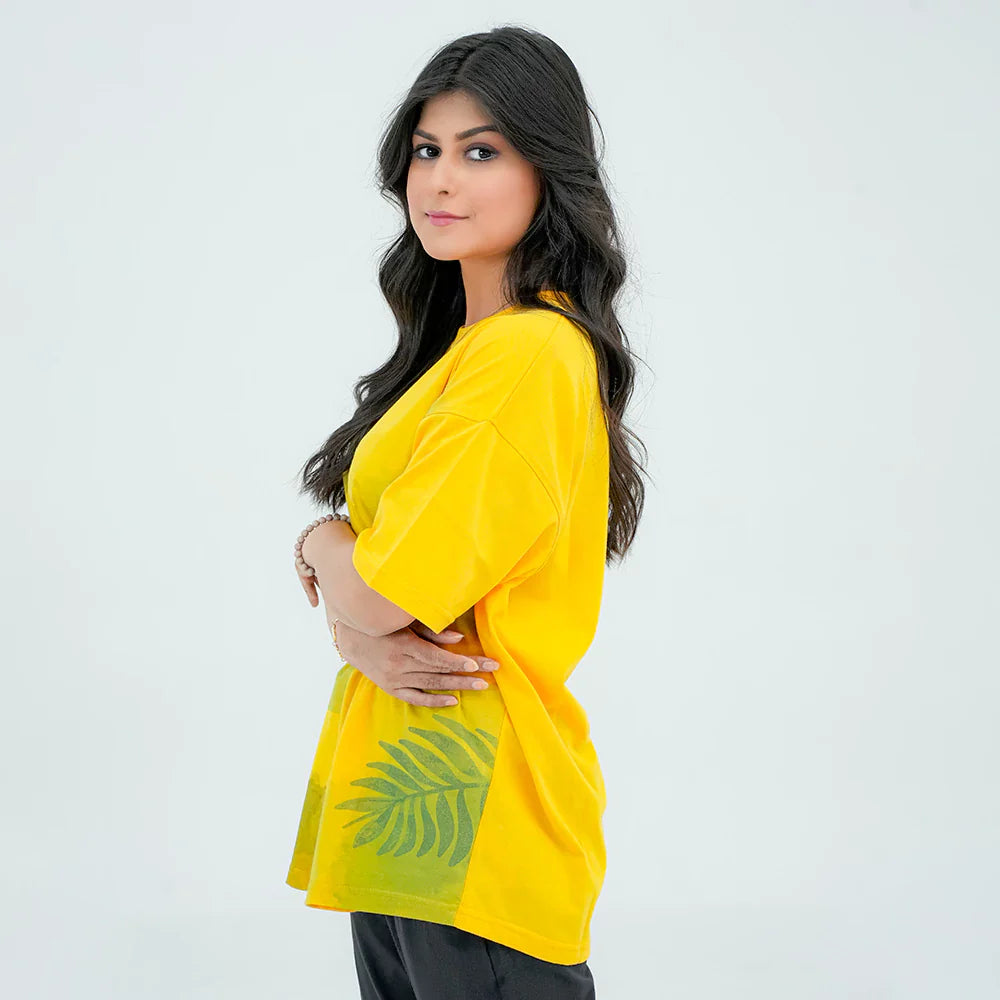 Women Graphic Oversized T-Shirt – Mustard - Harwage