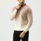 Man in a two-tone sweater with a beige to pink gradient