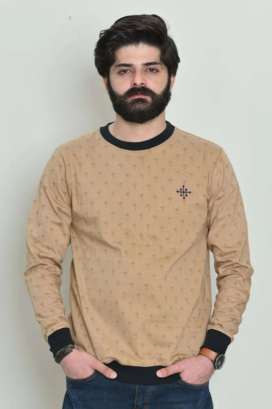 Man standing front-facing in Beige Palm Rotatory Design Sweatshirt