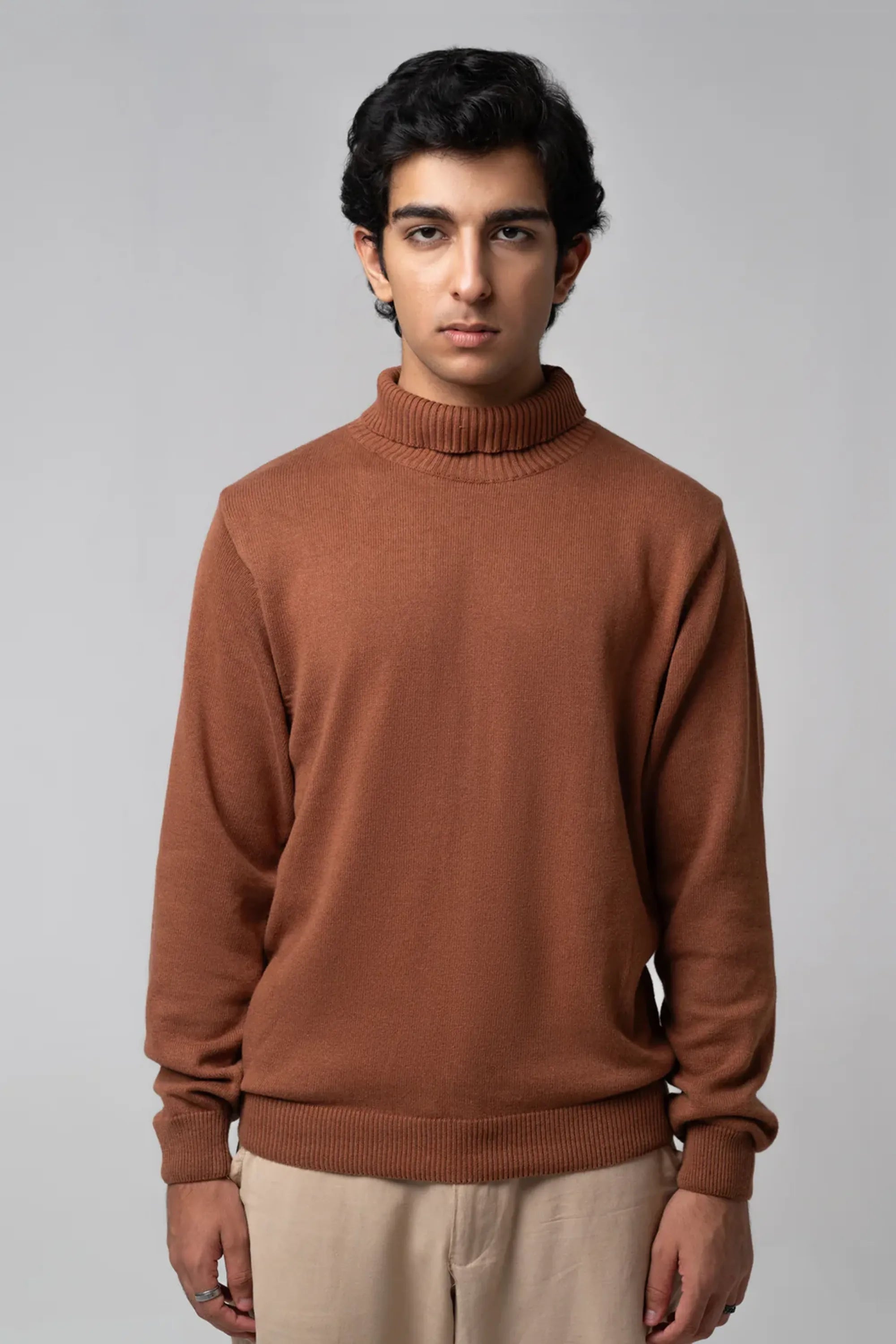 Shop Warm Winter Essential Men’s Turtle Neck Sweater Brown – Harwage