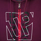 Maroon hoodie with a red zipper and visible Harwage logo