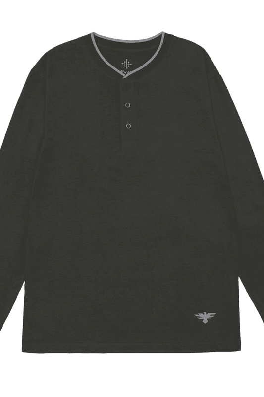 Men Ban Collar Full-Sleeve T-Shirt – Dark Charcoal