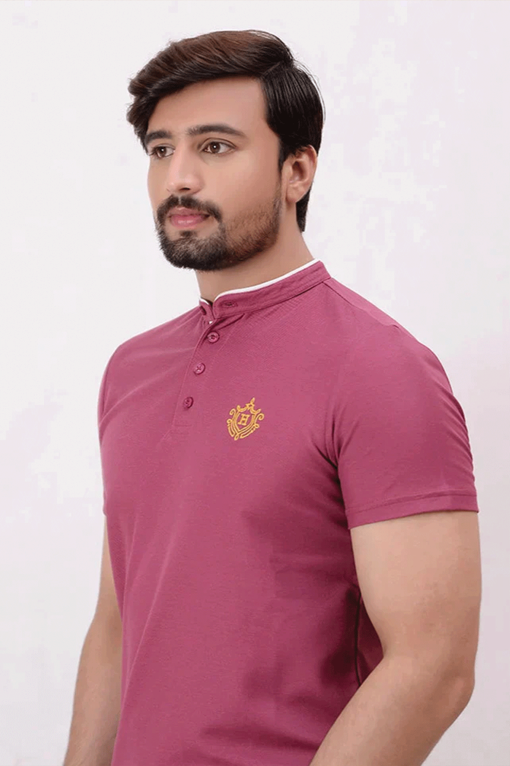 Men Ban Neck Polo Shirt - Hawthorn Rose