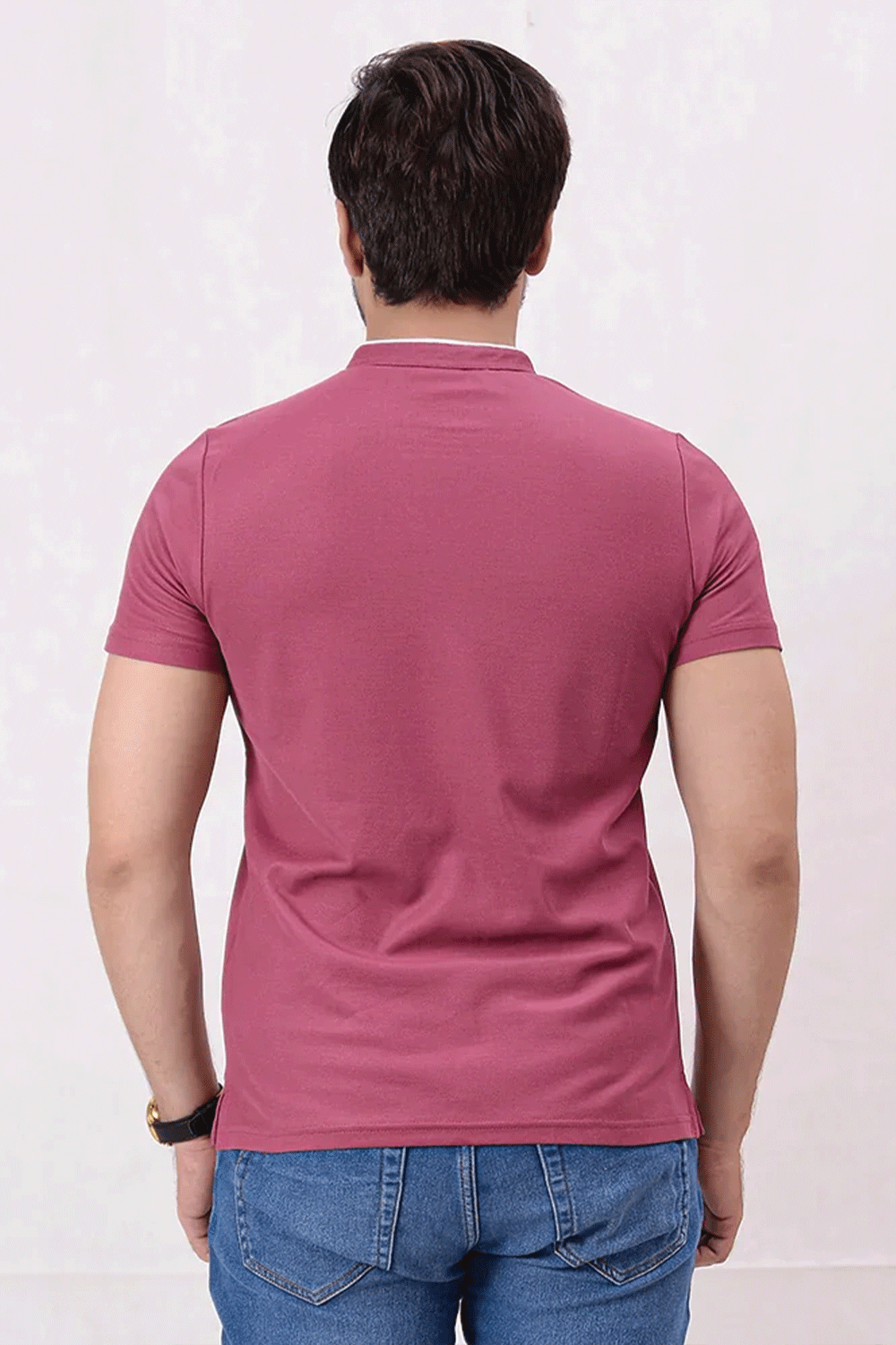 Men Ban Neck Polo Shirt - Hawthorn Rose