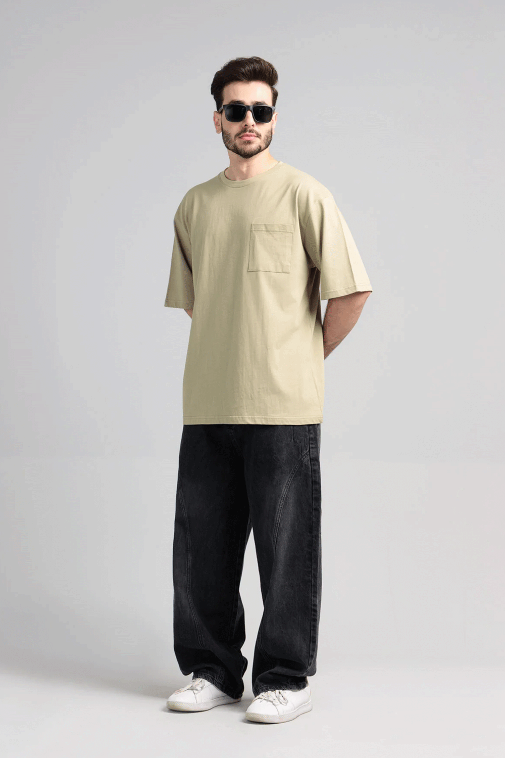 Men Boxy Fit Cotton T-Shirt - Grey Green