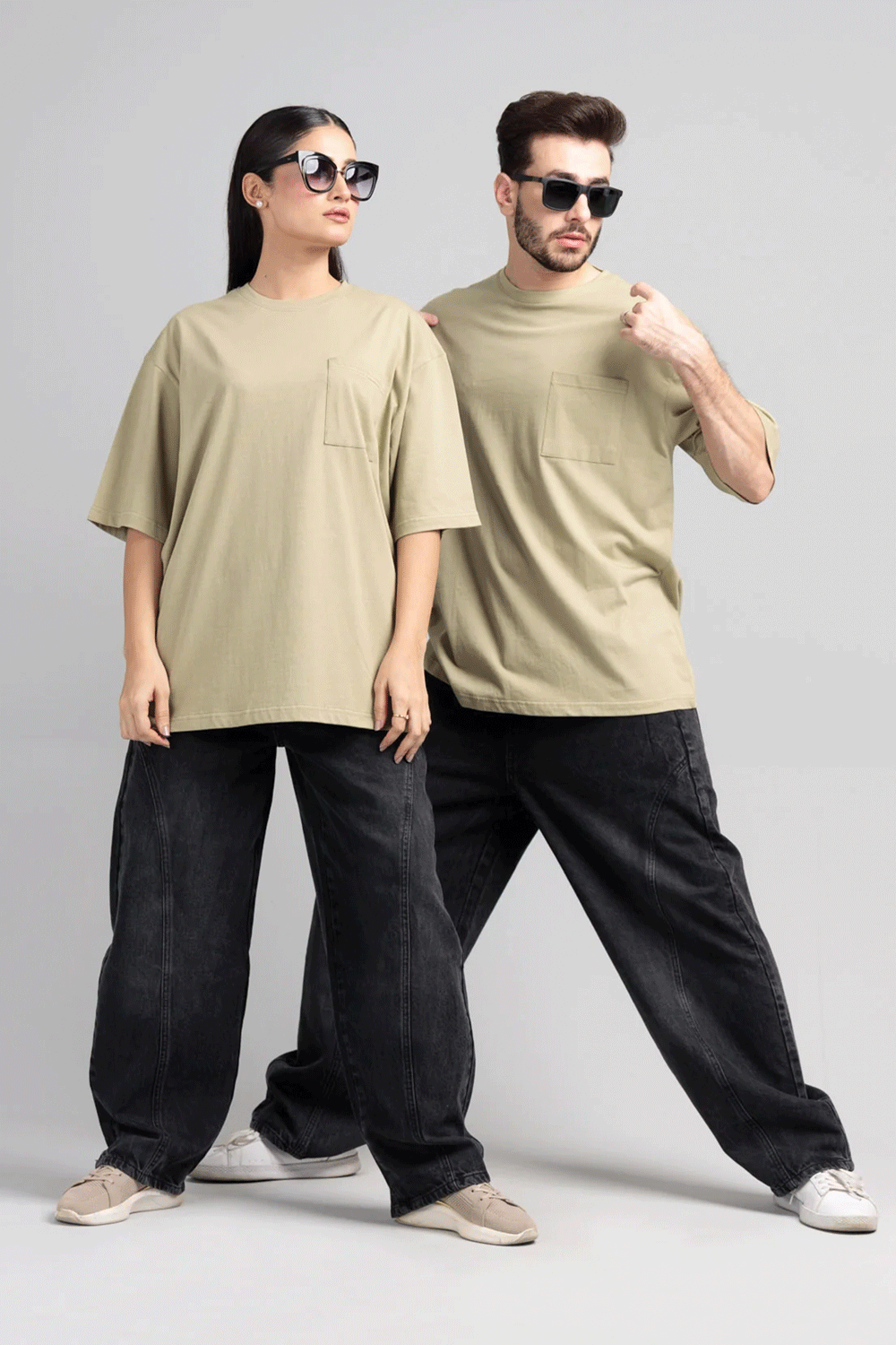 Men Boxy Fit Cotton T-Shirt - Grey Green