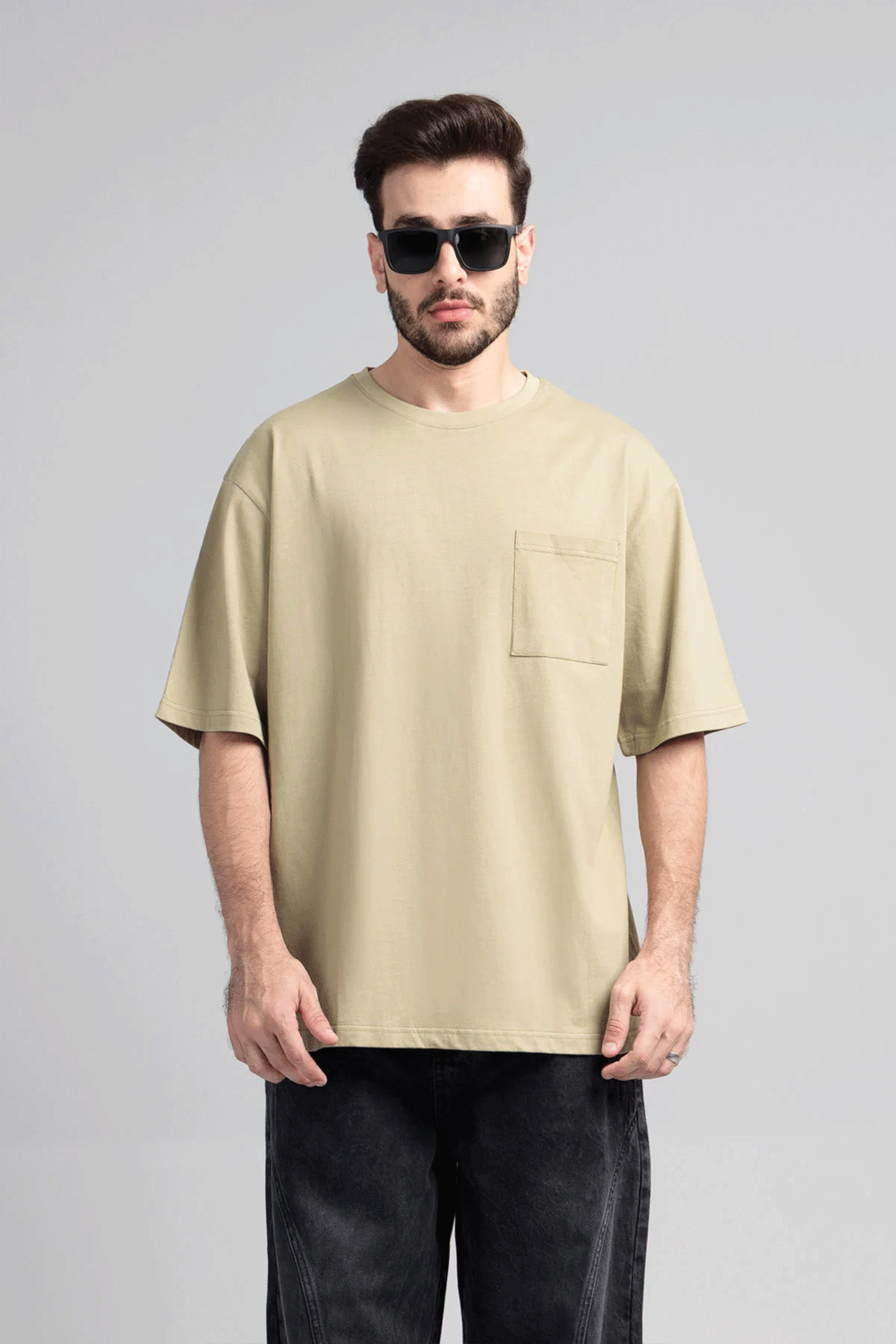 Men Boxy Fit Cotton T-Shirt - Grey Green