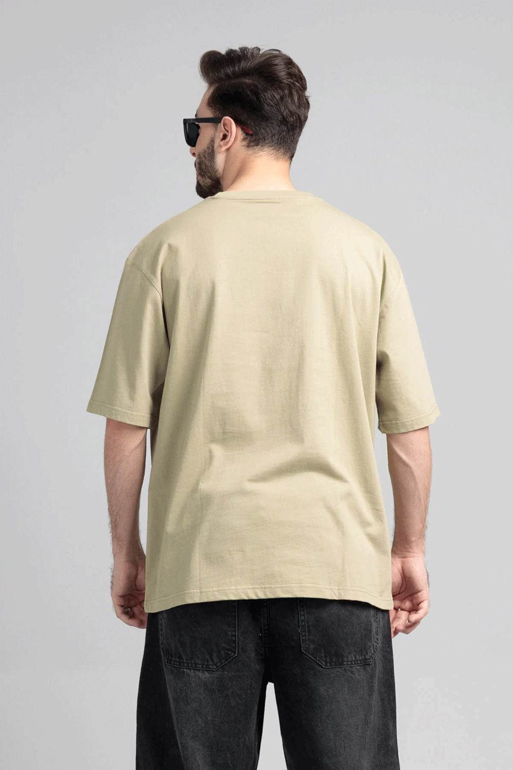 Men Boxy Fit Cotton T-Shirt - Grey Green