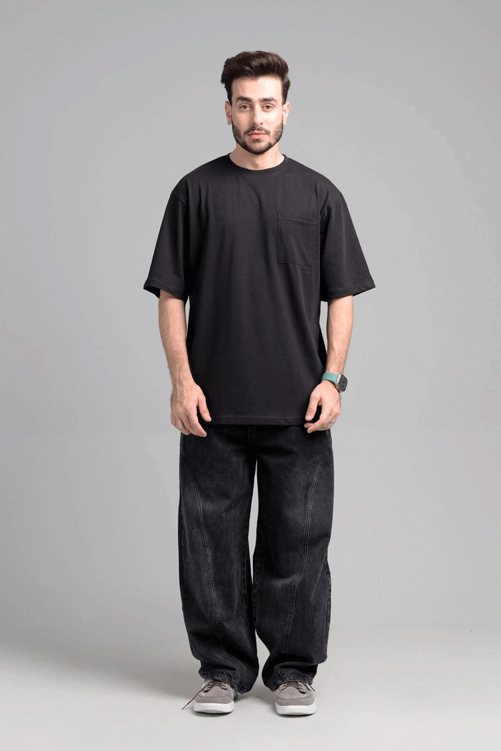 Men Boxy Fit Cotton T-Shirt - Jet Black