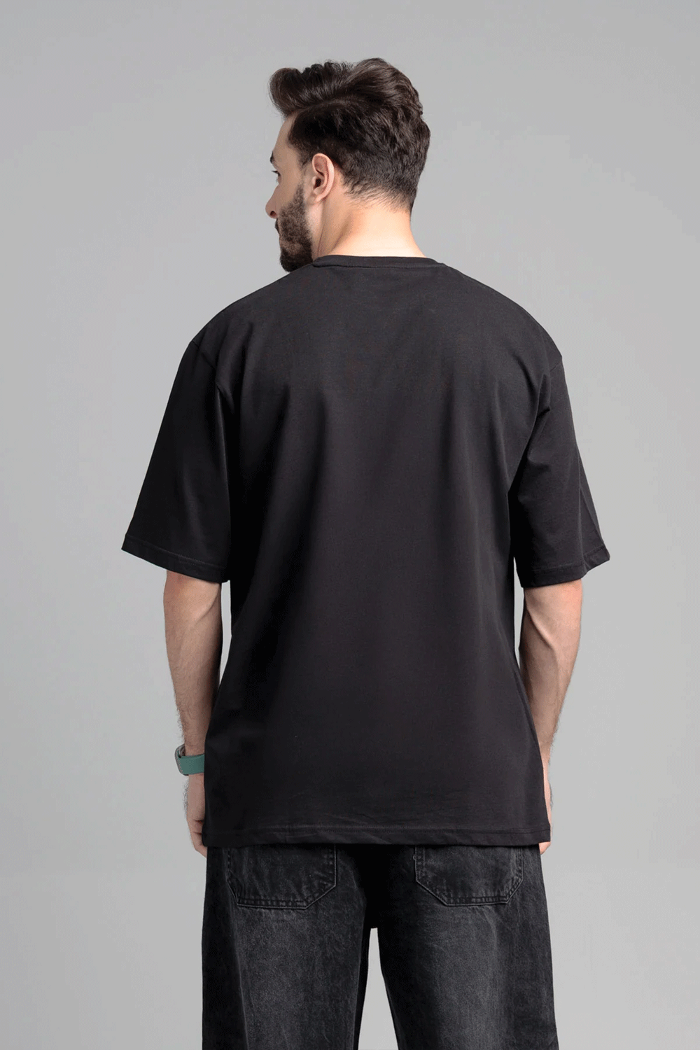 Men Boxy Fit Cotton T-Shirt - Jet Black