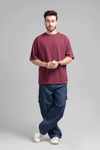 Men Boxy Fit Cotton T-Shirt - Maroon