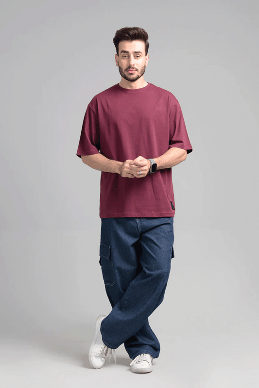 Men Boxy Fit Cotton T-Shirt - Maroon