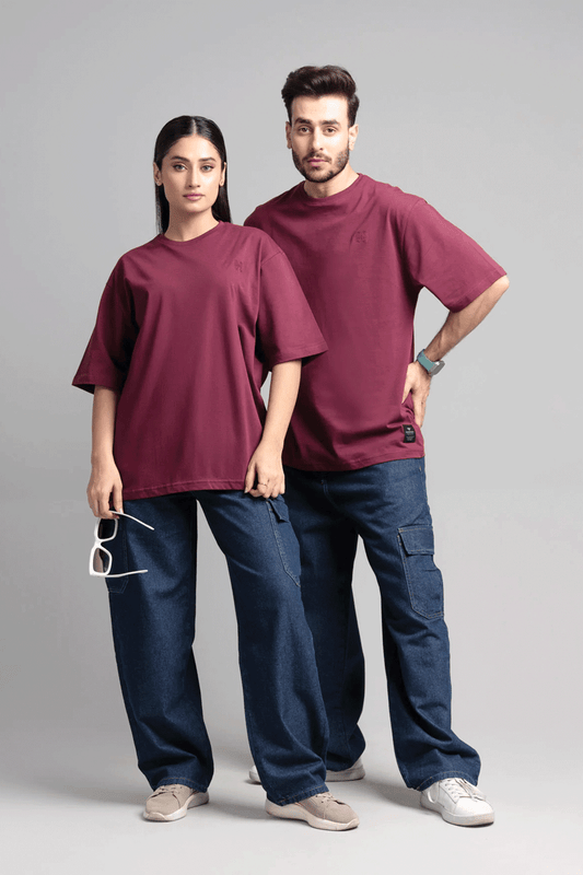 Men Boxy Fit Cotton T-Shirt - Maroon