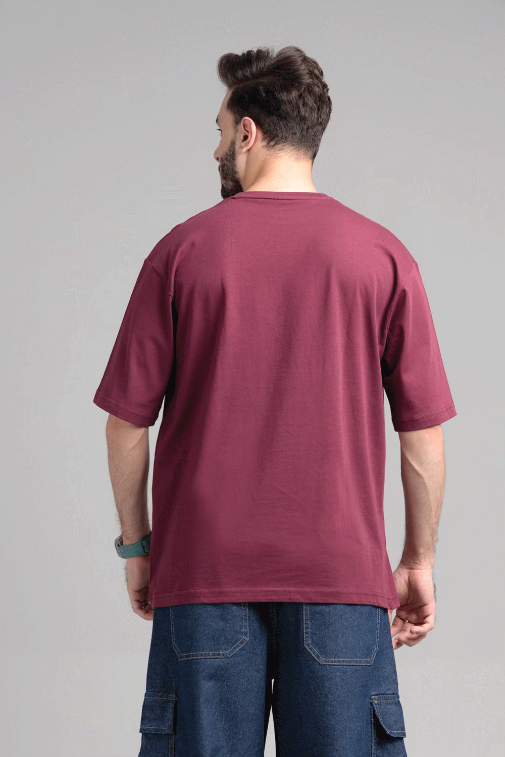 Men Boxy Fit Cotton T-Shirt - Maroon