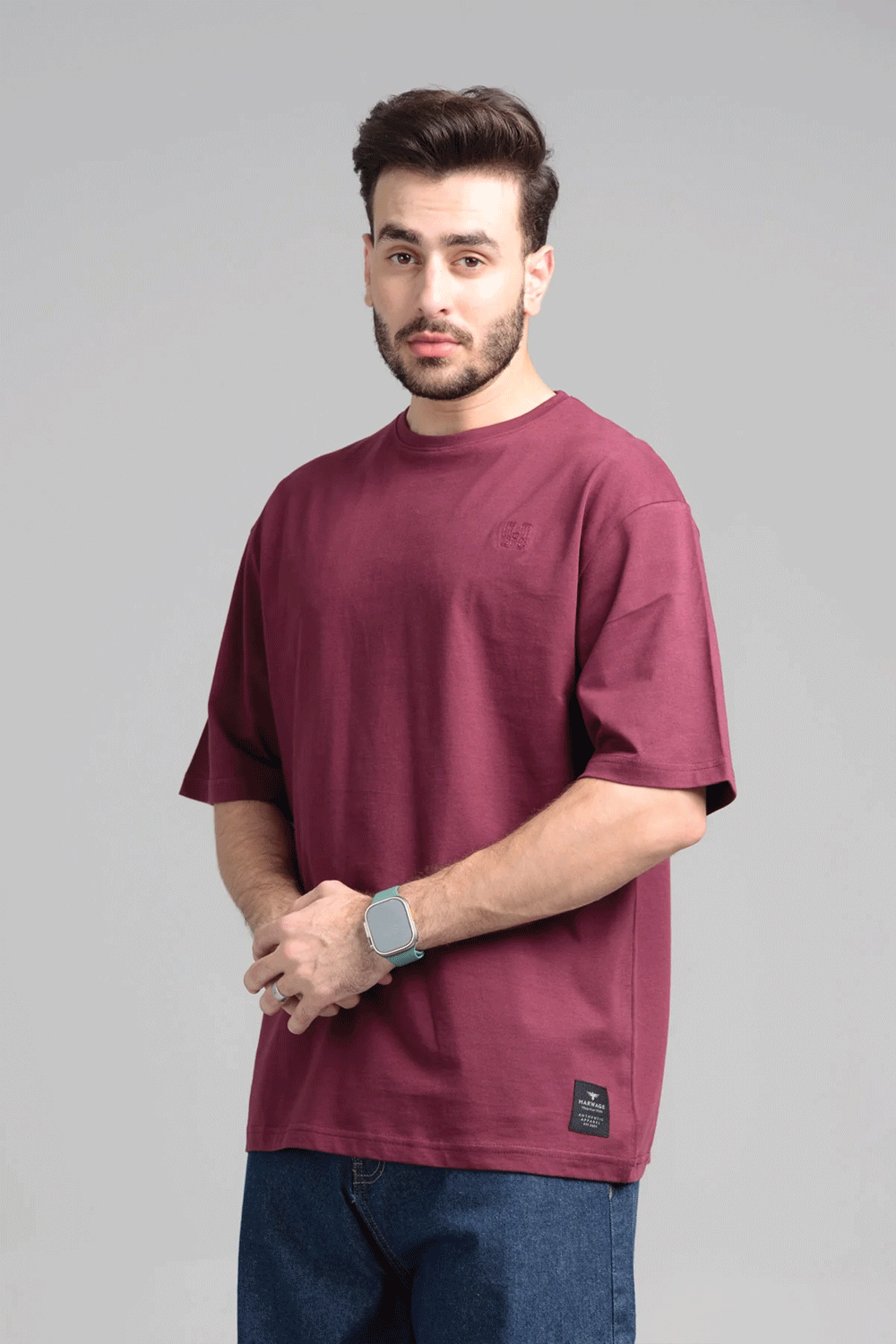 Men Boxy Fit Cotton T-Shirt - Maroon