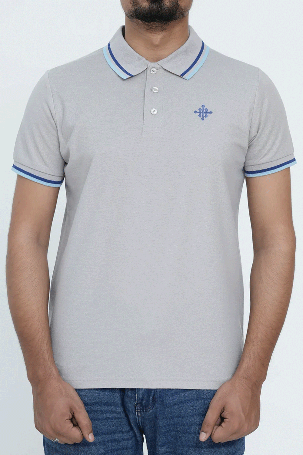 Men Contrast Tipping Polo Shirt - Grey