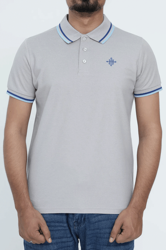 Men Contrast Tipping Polo Shirt - Grey