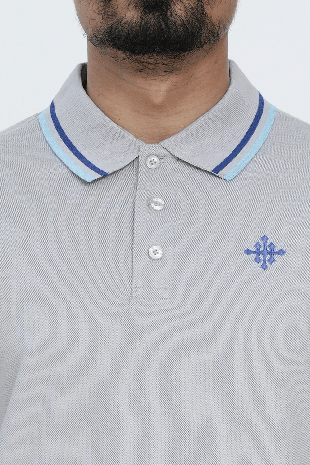 Men Contrast Tipping Polo Shirt - Grey