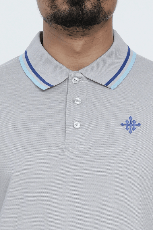 Men Contrast Tipping Polo Shirt - Grey