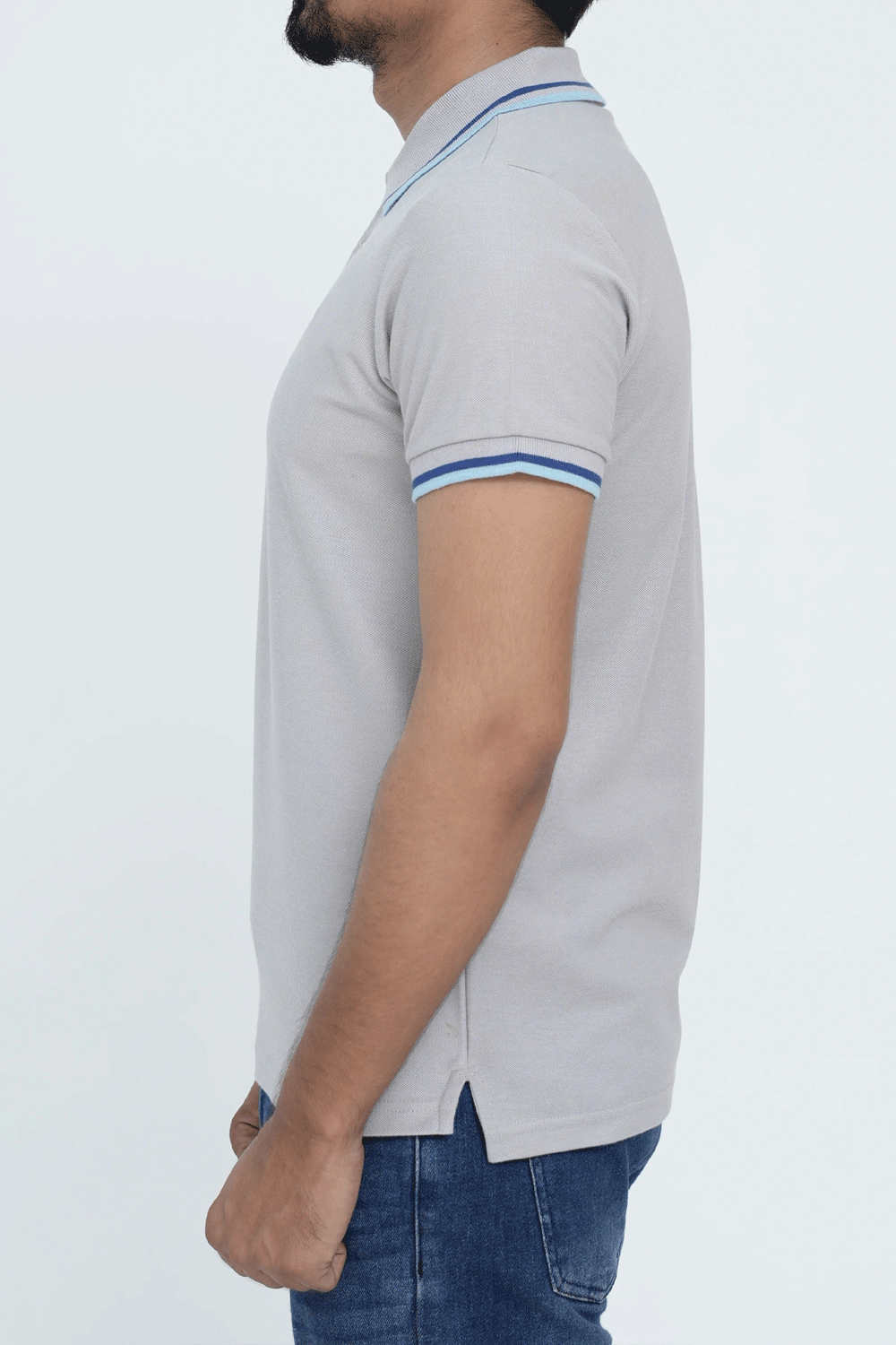 Men Contrast Tipping Polo Shirt - Grey