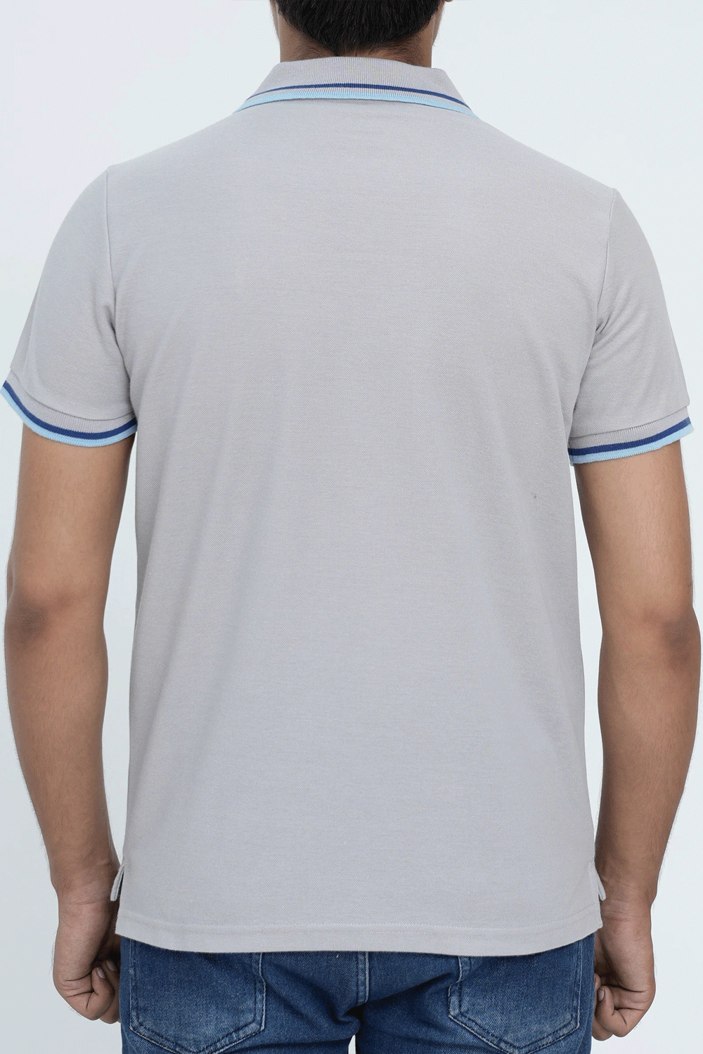 Men Contrast Tipping Polo Shirt - Grey