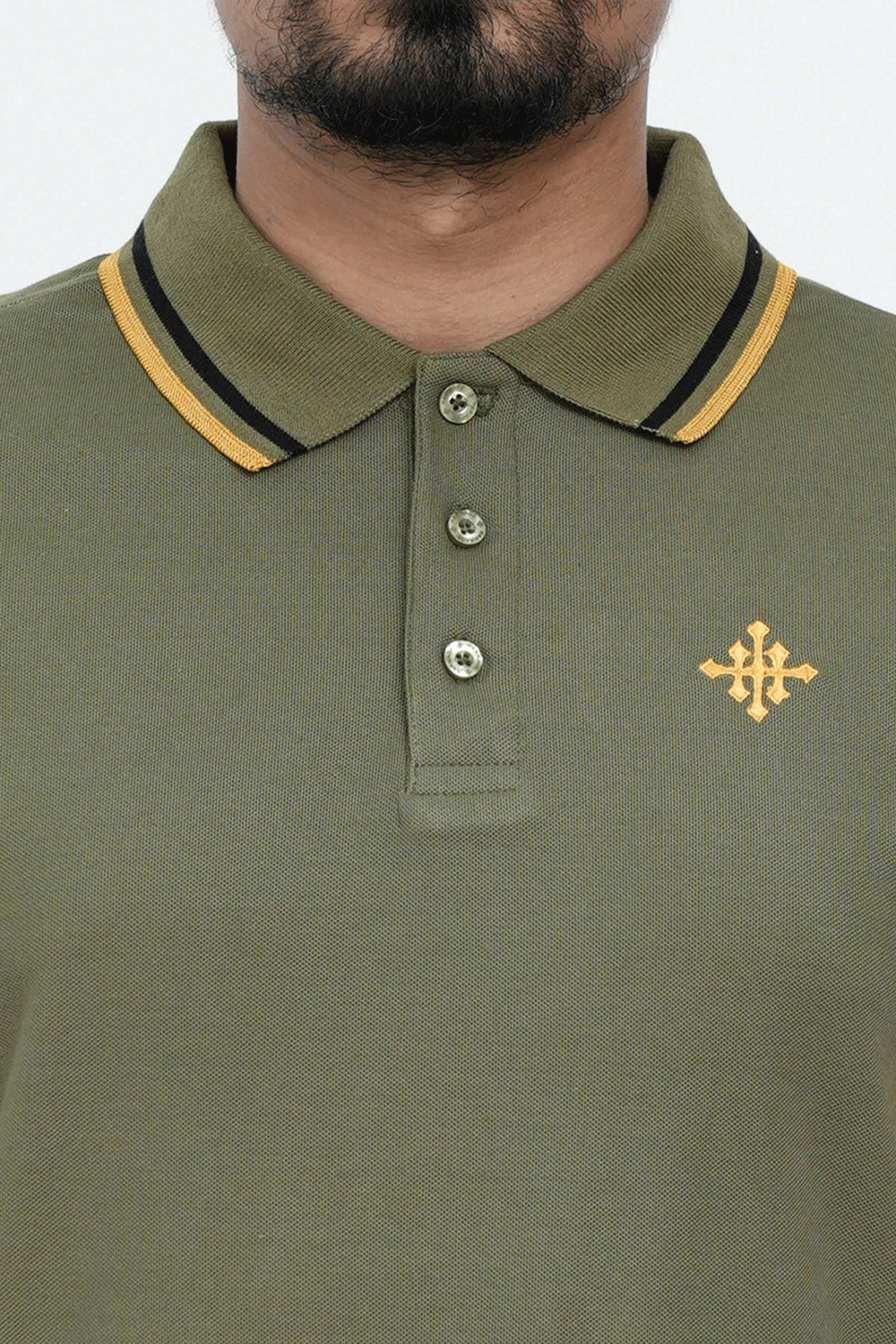 Men Contrast Tipping Polo Shirt - Olive Branch