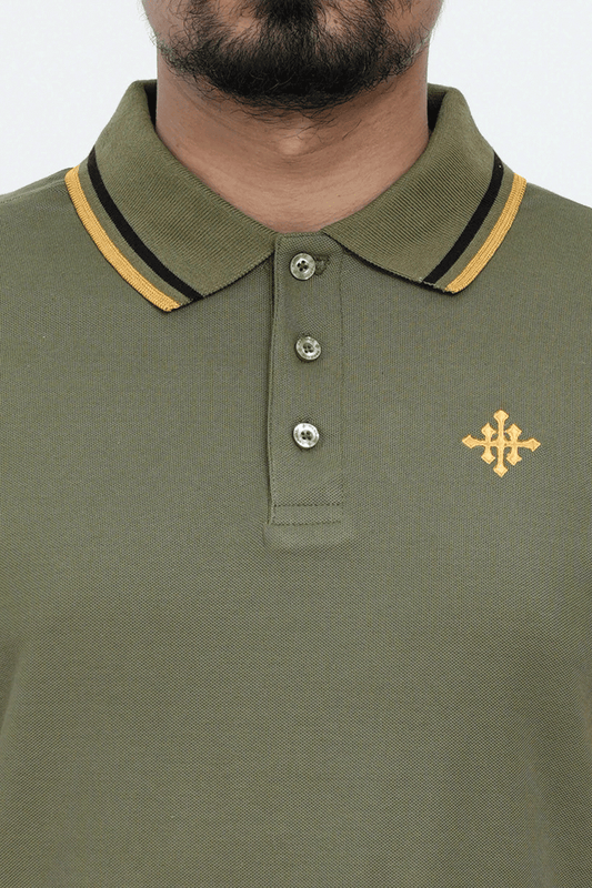 Men Contrast Tipping Polo Shirt - Olive Branch