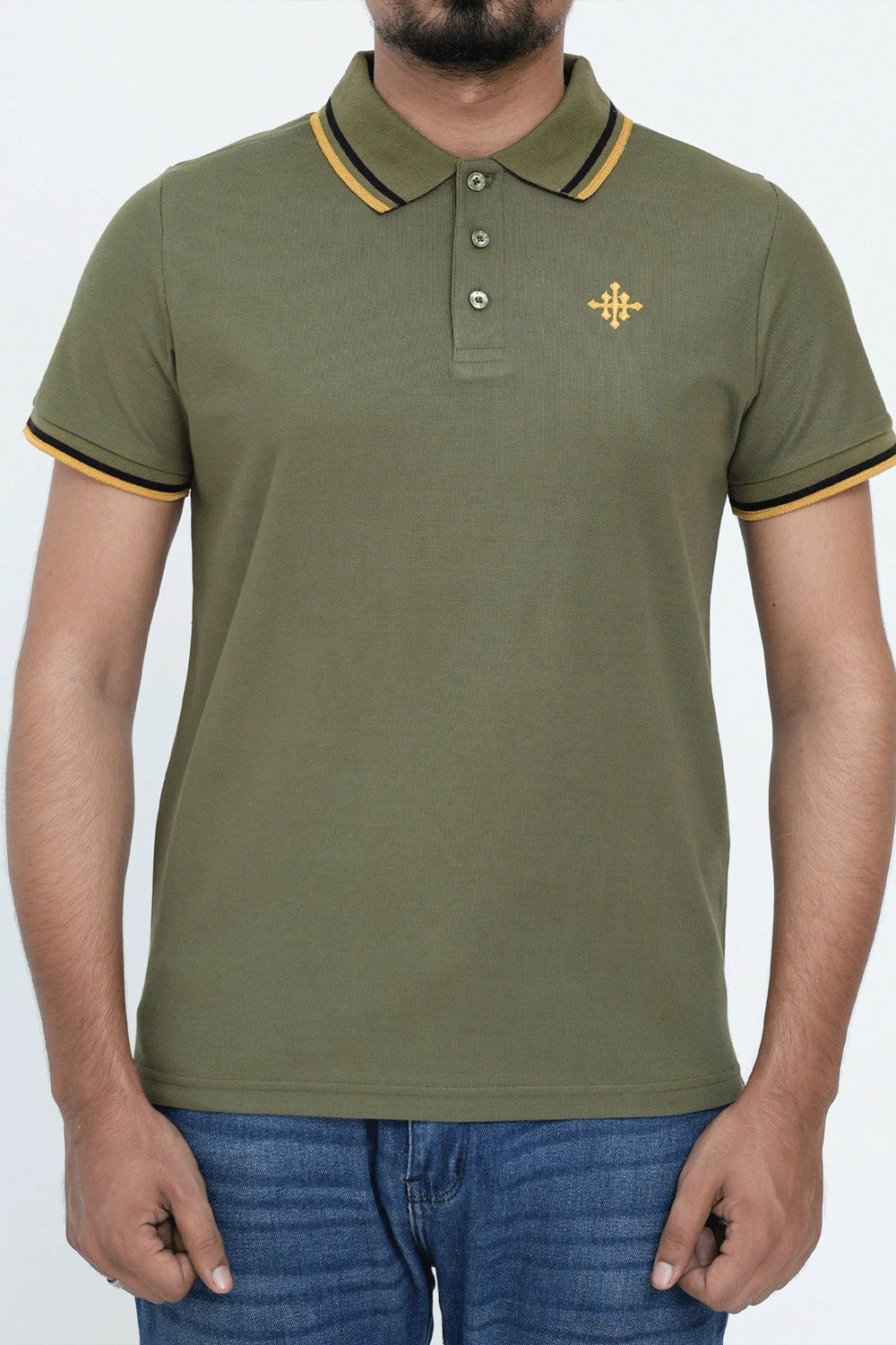 Men Contrast Tipping Polo Shirt - Olive Branch