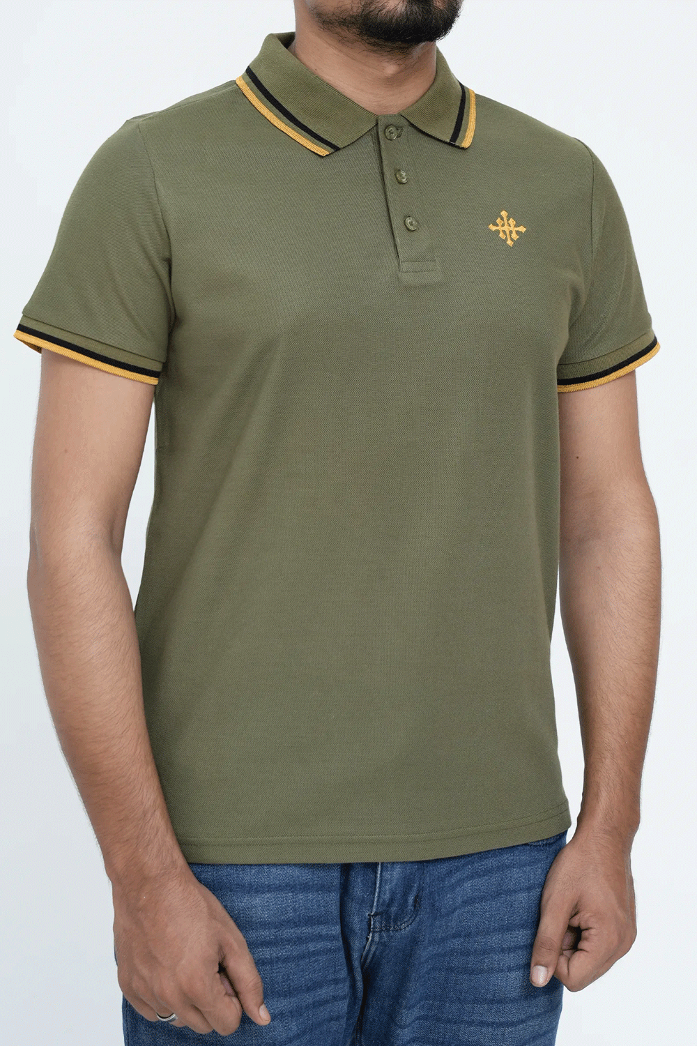 Men Contrast Tipping Polo Shirt - Olive Branch