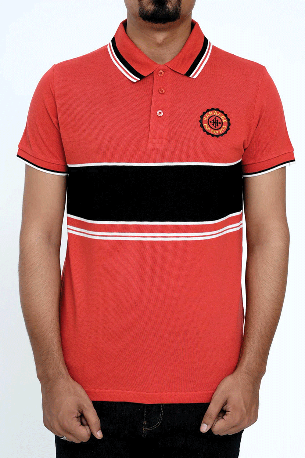 Men Dyed Yarn Polo Shirt - Red/Black
