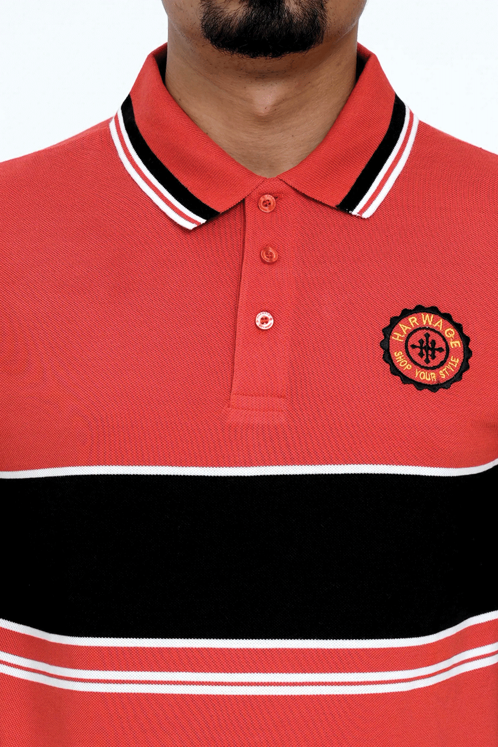 Men Dyed Yarn Polo Shirt - Red/Black