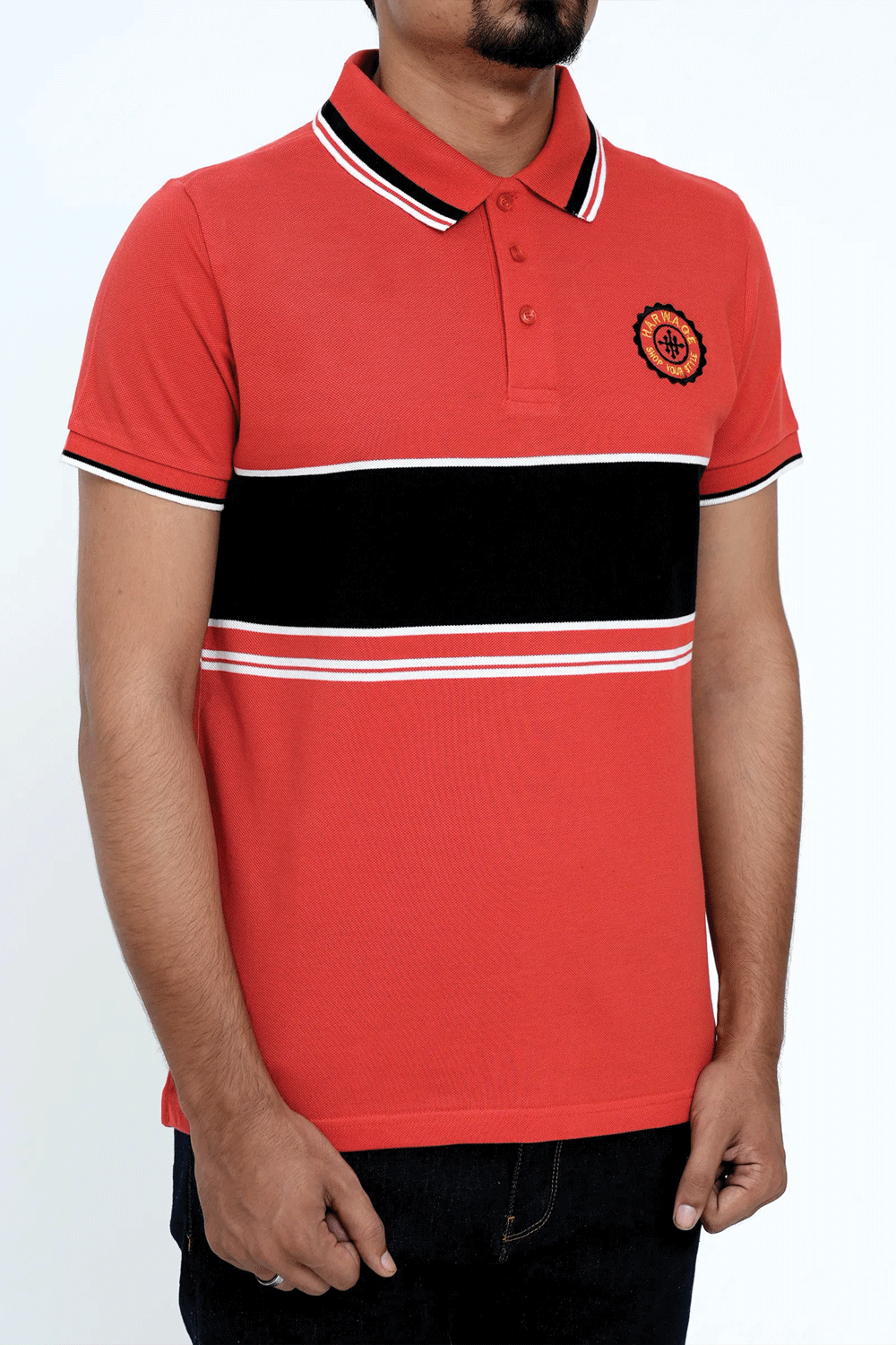 Men Dyed Yarn Polo Shirt - Red/Black