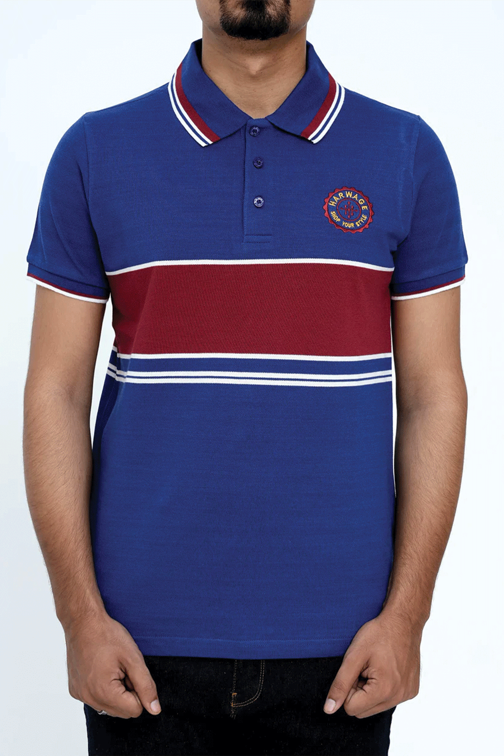 Men Dyed Yarn Polo Shirt - Sodalite Blue