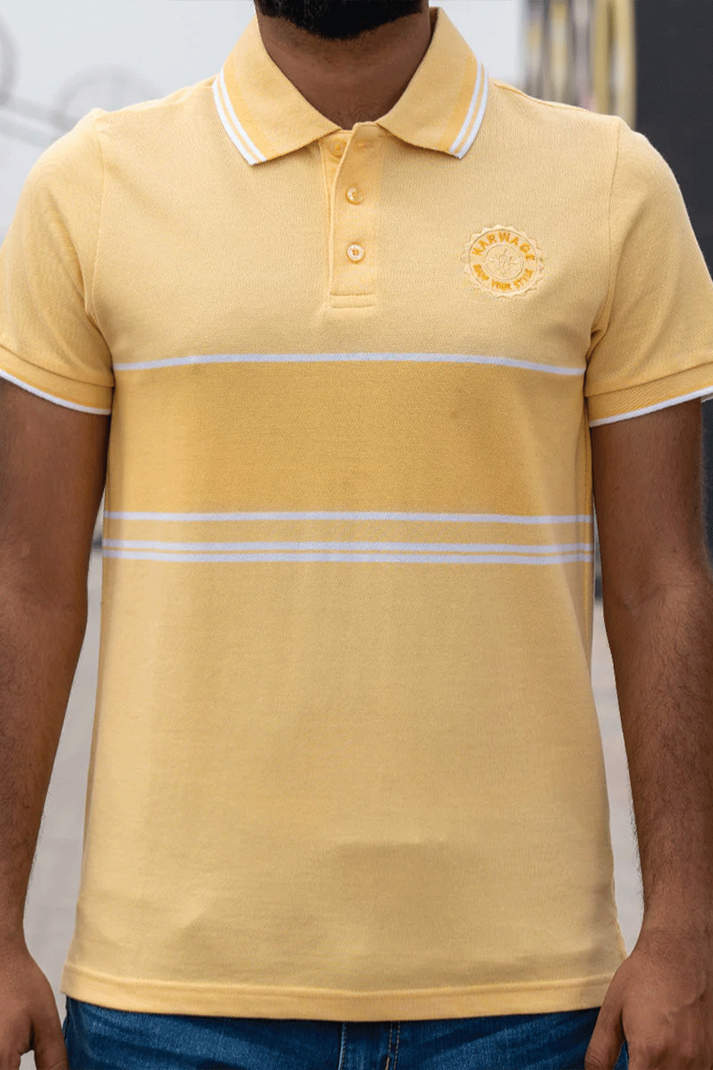 Men Dyed Yarn Polo Shirt - Sunlight