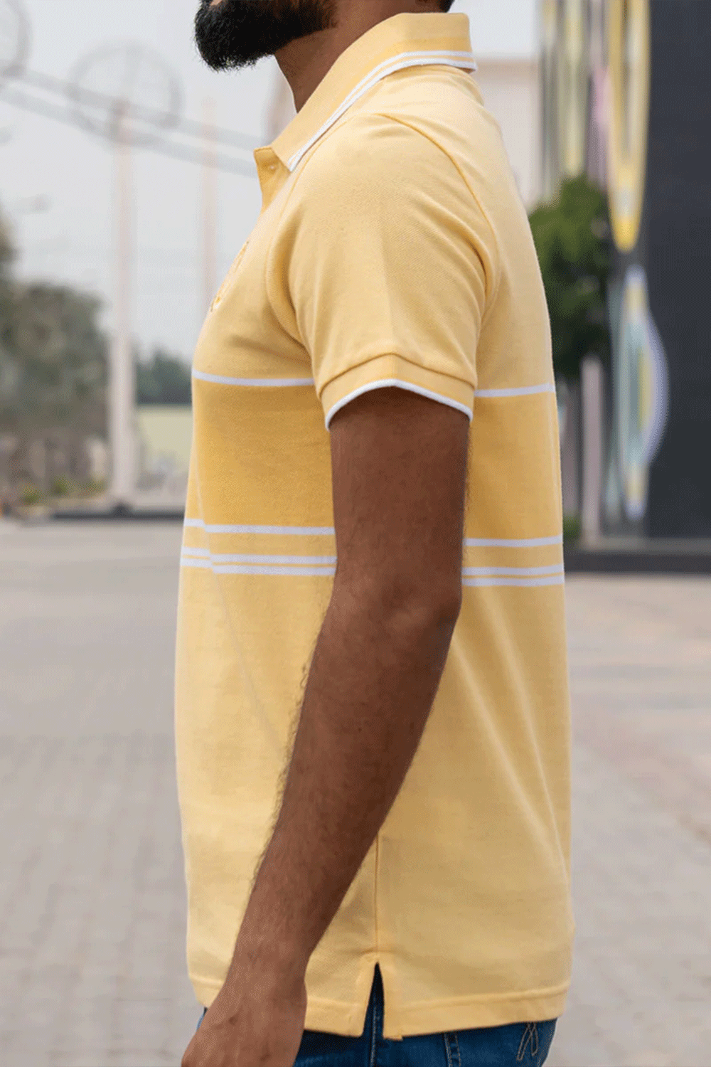 Men Dyed Yarn Polo Shirt - Sunlight